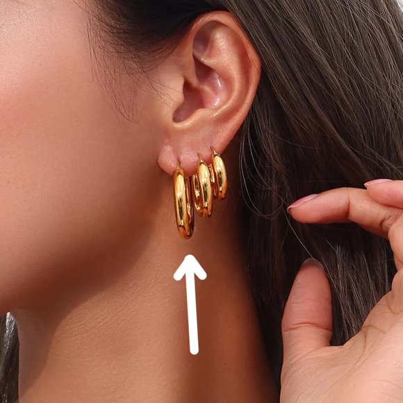 Large Chunky Classic Hoop Earrings PVD 18K Gold Plated Stainless Steel - Picture 4 of 9